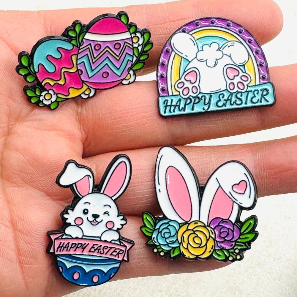 Set of 4 Bunny Enamel Pin Easter Brooch Pin Easter Pin Bunny Pin Easter Pin